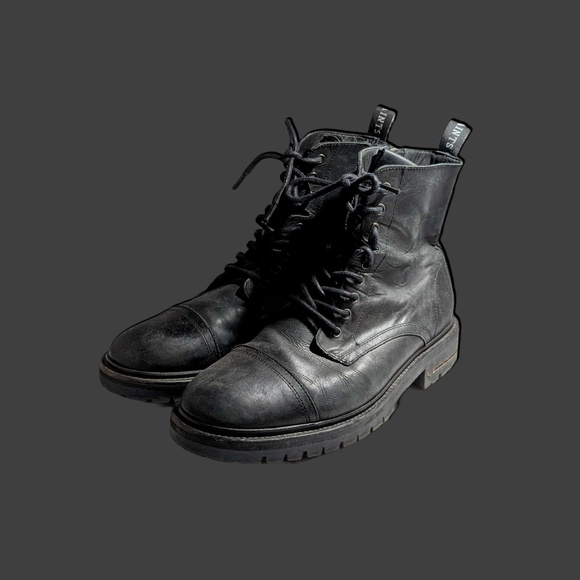 All Saints Military Boots Size 8 Black Leather Side Zip - Picture 1 of 10